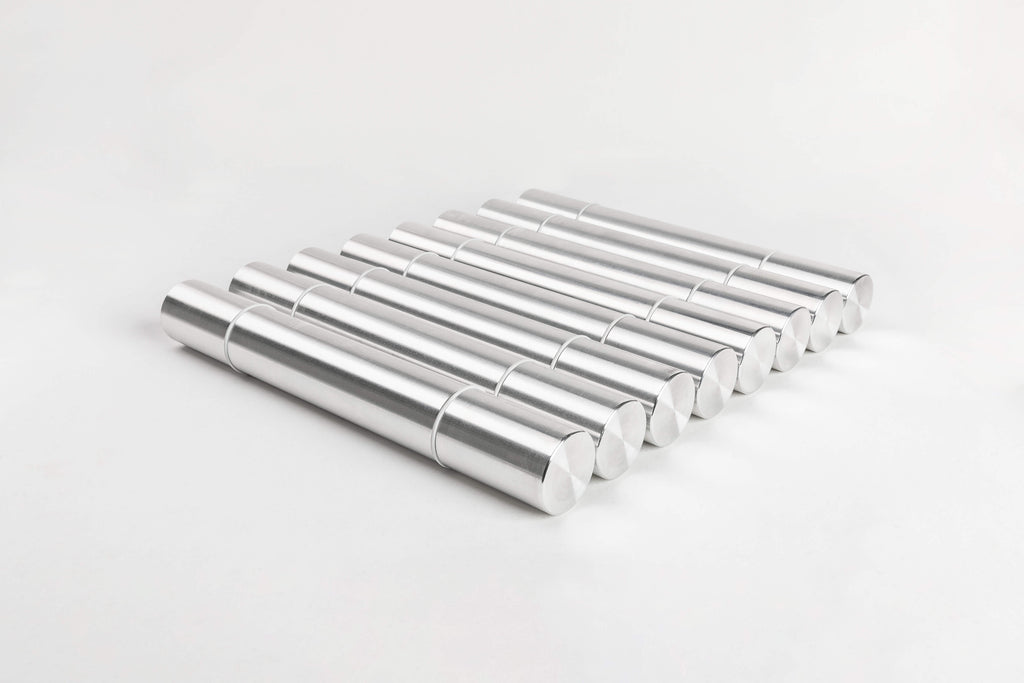 Beta Bloc Wine Pegs in brushed aluminium case quantity size